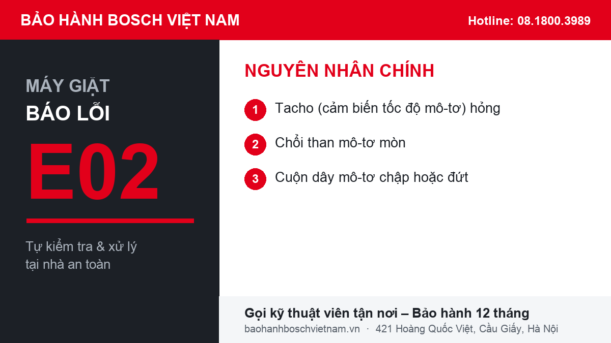 Máy giặt Bosch báo lỗi E02 - nguyên nhân chính và cách xử lý