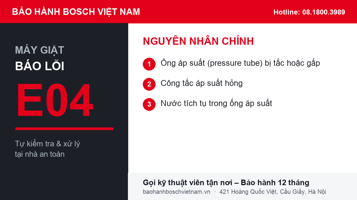 Máy giặt Bosch báo lỗi E04 - nguyên nhân chính và cách xử lý